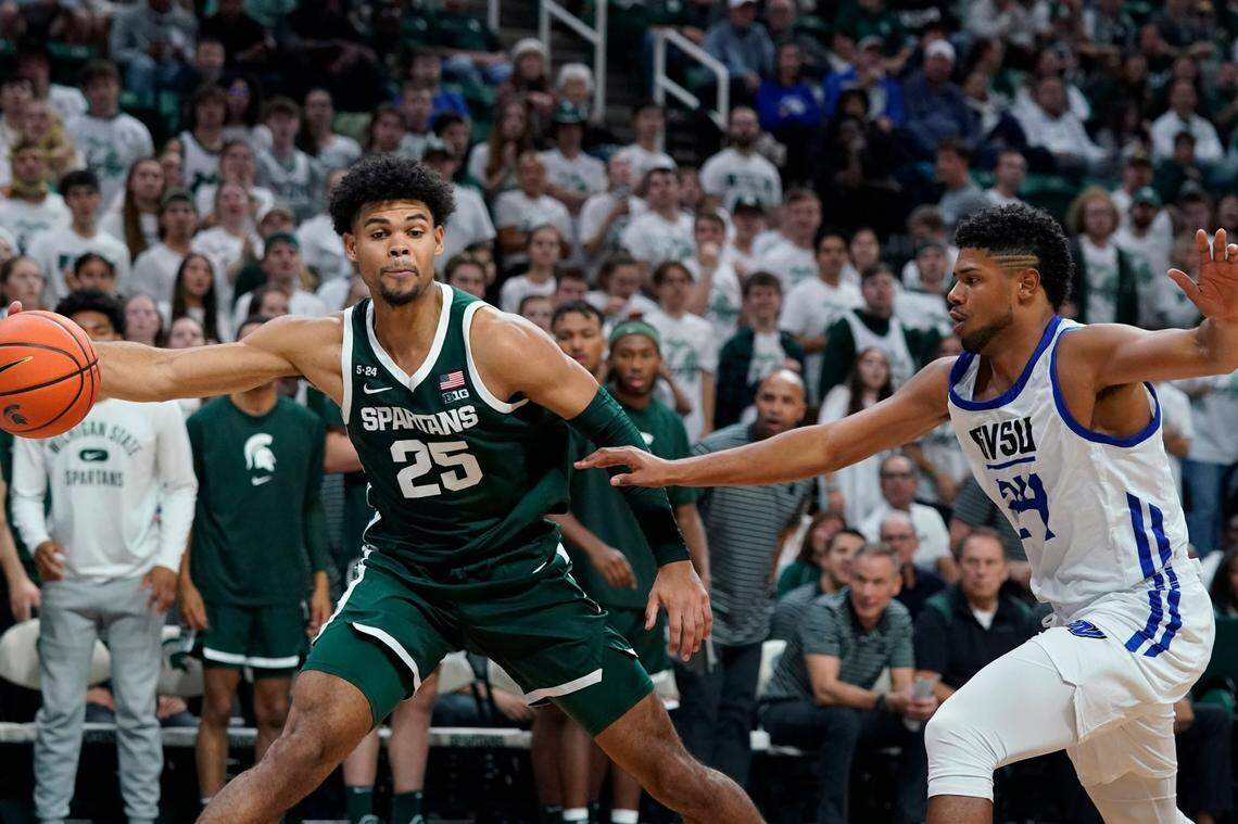 Michigan State forward Malik Hall (25) played well Friday night in the Spartans’ 64-63 loss to No. 2 Gonzaga with 11 points, seven rebounds and two steals.