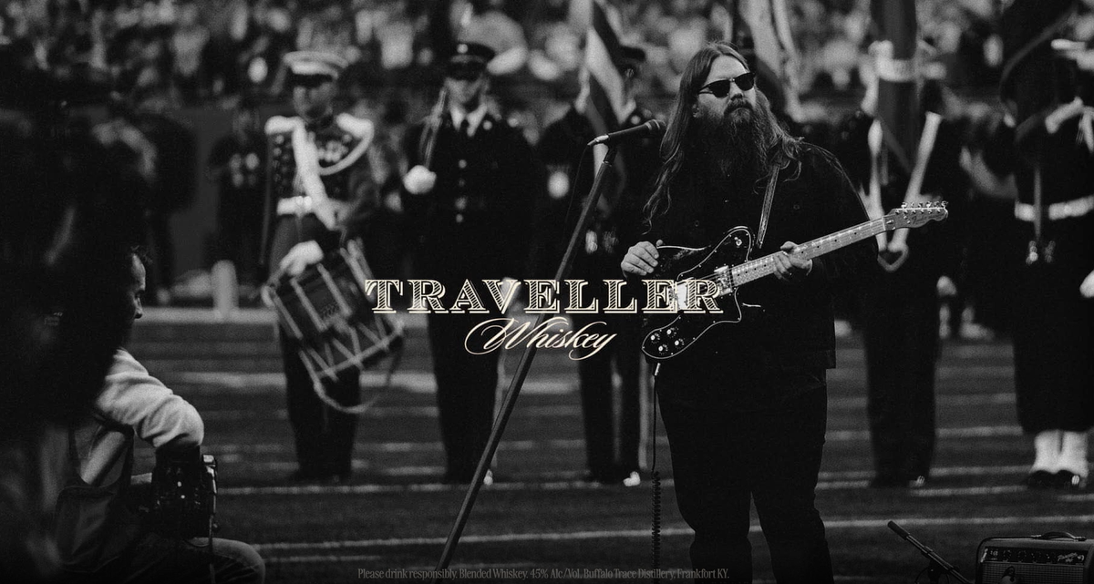 Sazerac’s first Super Bowl ad features Chris Stapleton and his Traveller Whiskey. Stapleton sang the National Anthem at the 2024 Super Bowl.