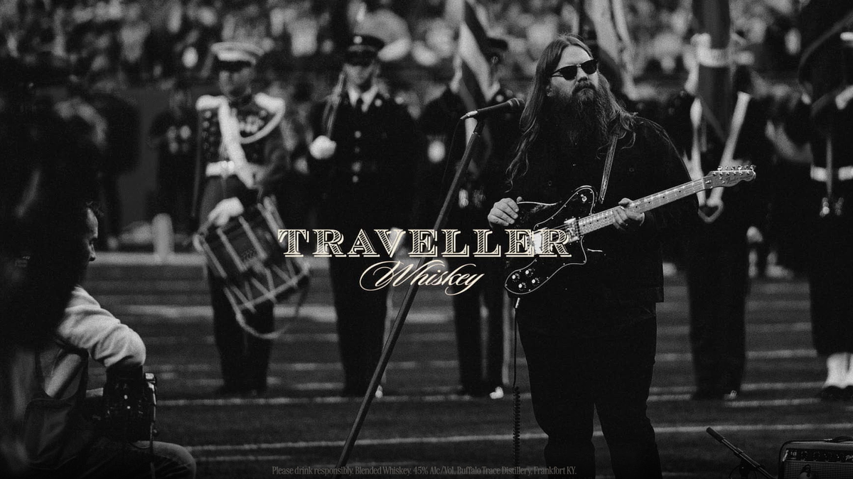 Sazerac’s first Super Bowl ad features Chris Stapleton and his Traveller Whiskey. Stapleton sang the National Anthem at the 2024 Super Bowl.