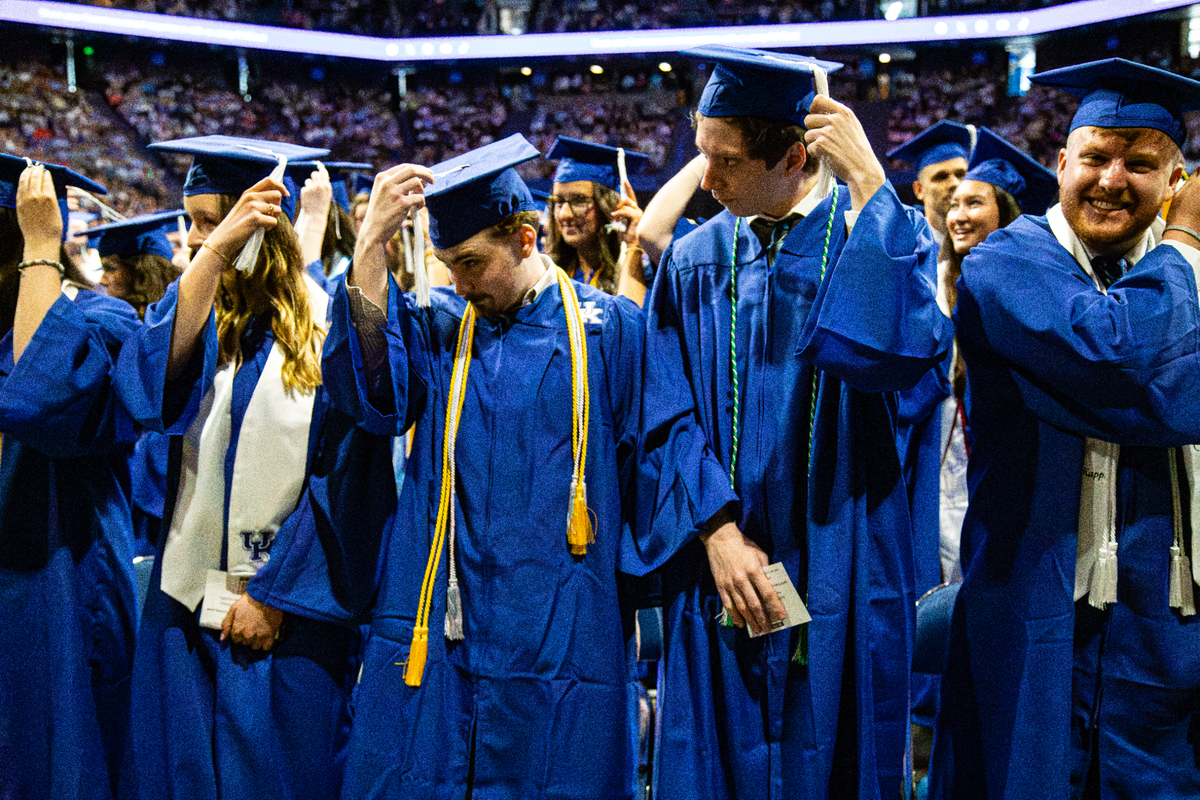 University of Kentucky graduates turn their tassels at the commencement ceremony on Friday, May 9, 2025.