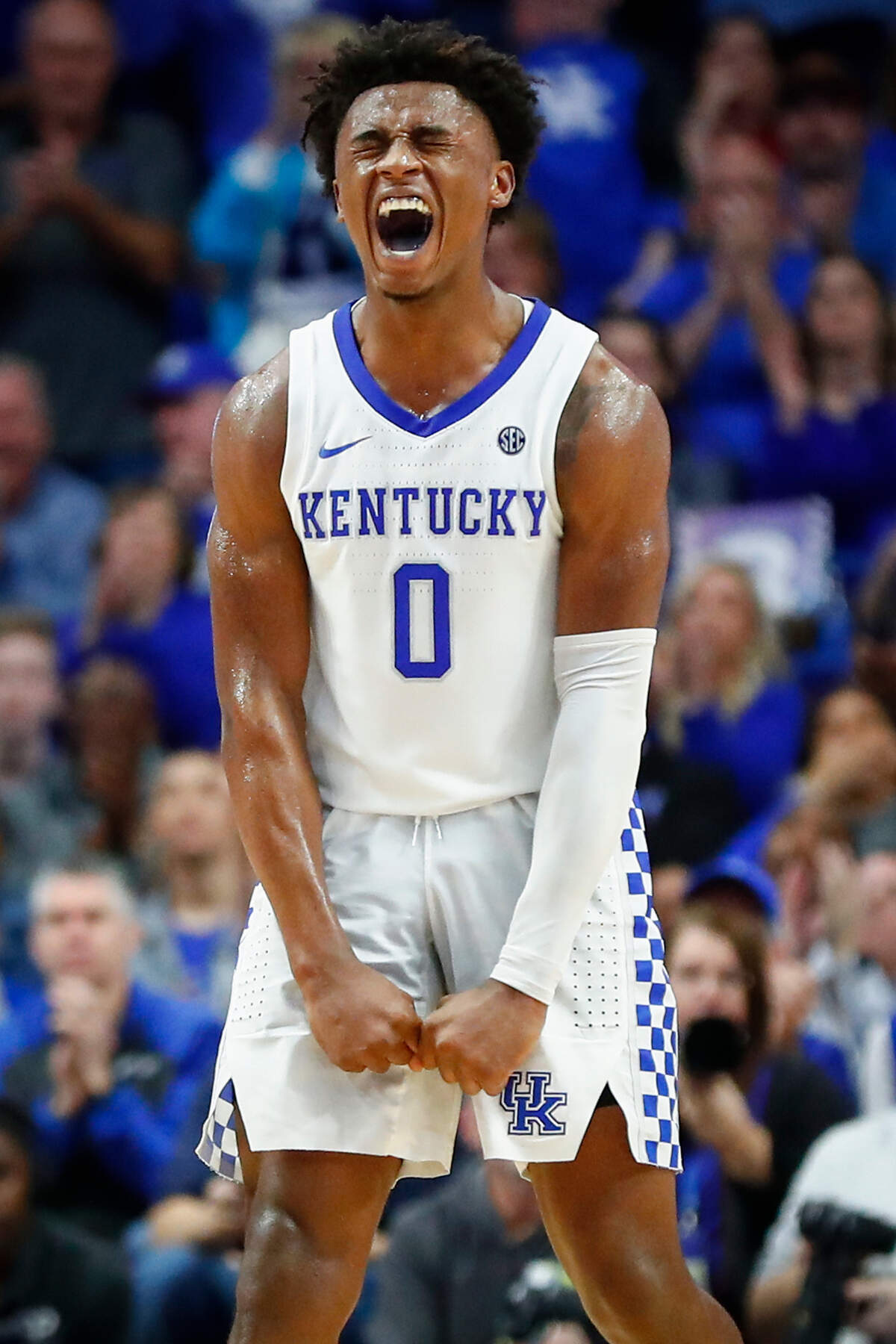 Kentucky Wildcats guard Ashton Hagans celebrates during a game against the Alabama Crimson Tide at Rupp Arena in Lexington, Ky., Saturday, Jan. 11, 2020.