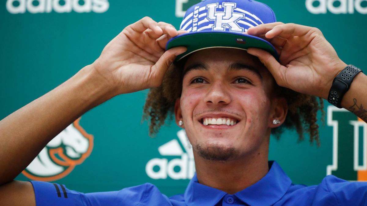 Four-star recruit Dane Key commits to the University of Kentucky during a ceremony at Frederick Douglass High School on Oct. 28. The Broncos wide receiver was named Class 5A player of the year by Kentucky’s coaches on Monday.