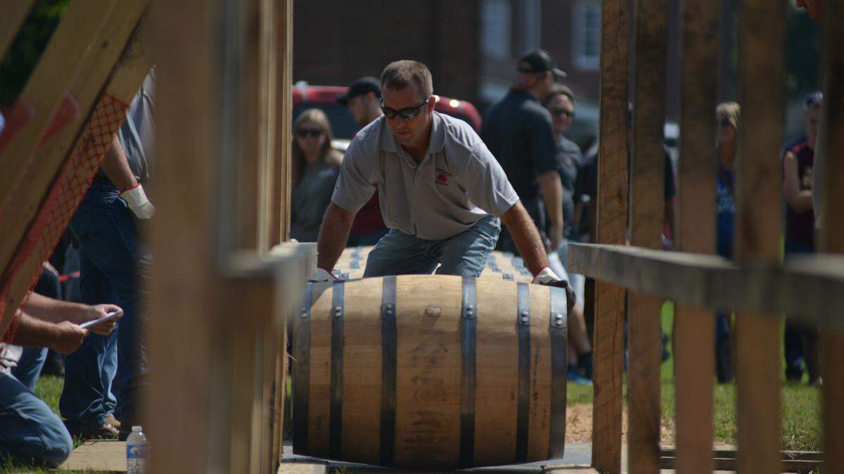The barrel relay is a highlight of the annual Kentucky Bourbon Festival. Representatives of Kentucky distilleries compete to see how quickly they can secure 500-pound barrels in a rick. The event begins Saturday at 11 a.m.