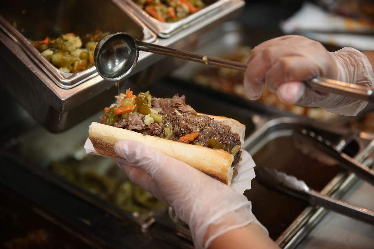 An Italian beef sandwich at Portillo’s on July 9, 2014.