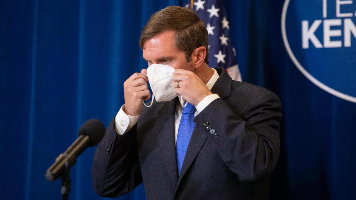 Gov. Andy Beshear speaks about operation United Front which targeted human trafficking that resulted in the rescue of 21 victims and the arrest of 41 individuals during a press conference at the Capitol in Frankfort, Ky., Wednesday, September 1, 2021.