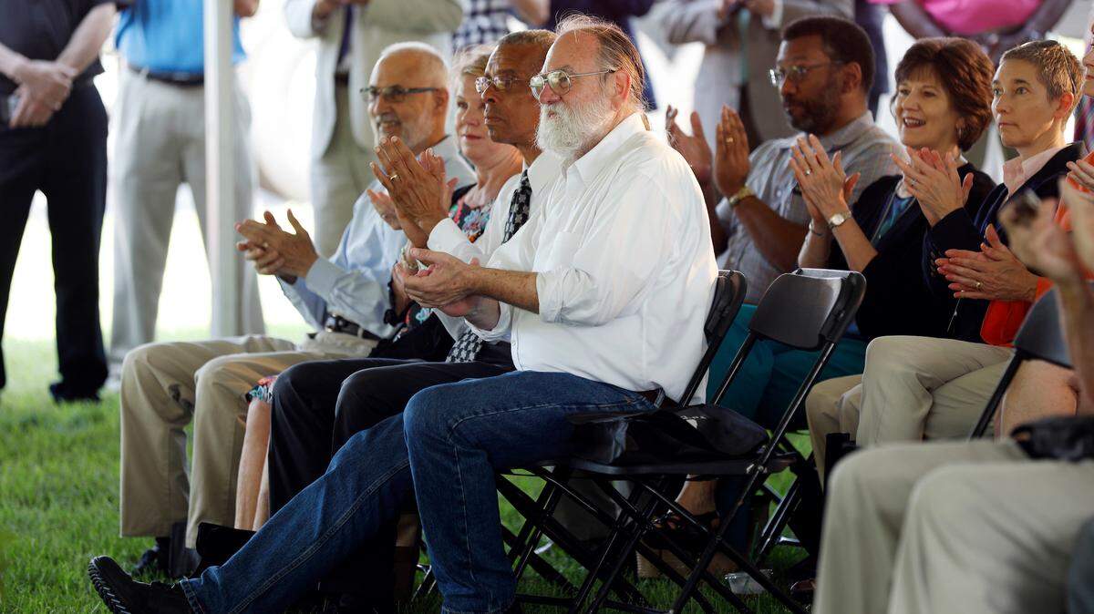 Councilmembers Steve Kay, Kathy Plomin, Joe Smith and Jake Gibbs attended the groundbreaking for Town Branch Commons July 2, 2018.