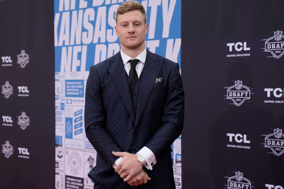 Kentucky quarterback Will Levis arrives on the red carpet before the first round of the NFL Draft on Thursday in Kansas City, Mo.