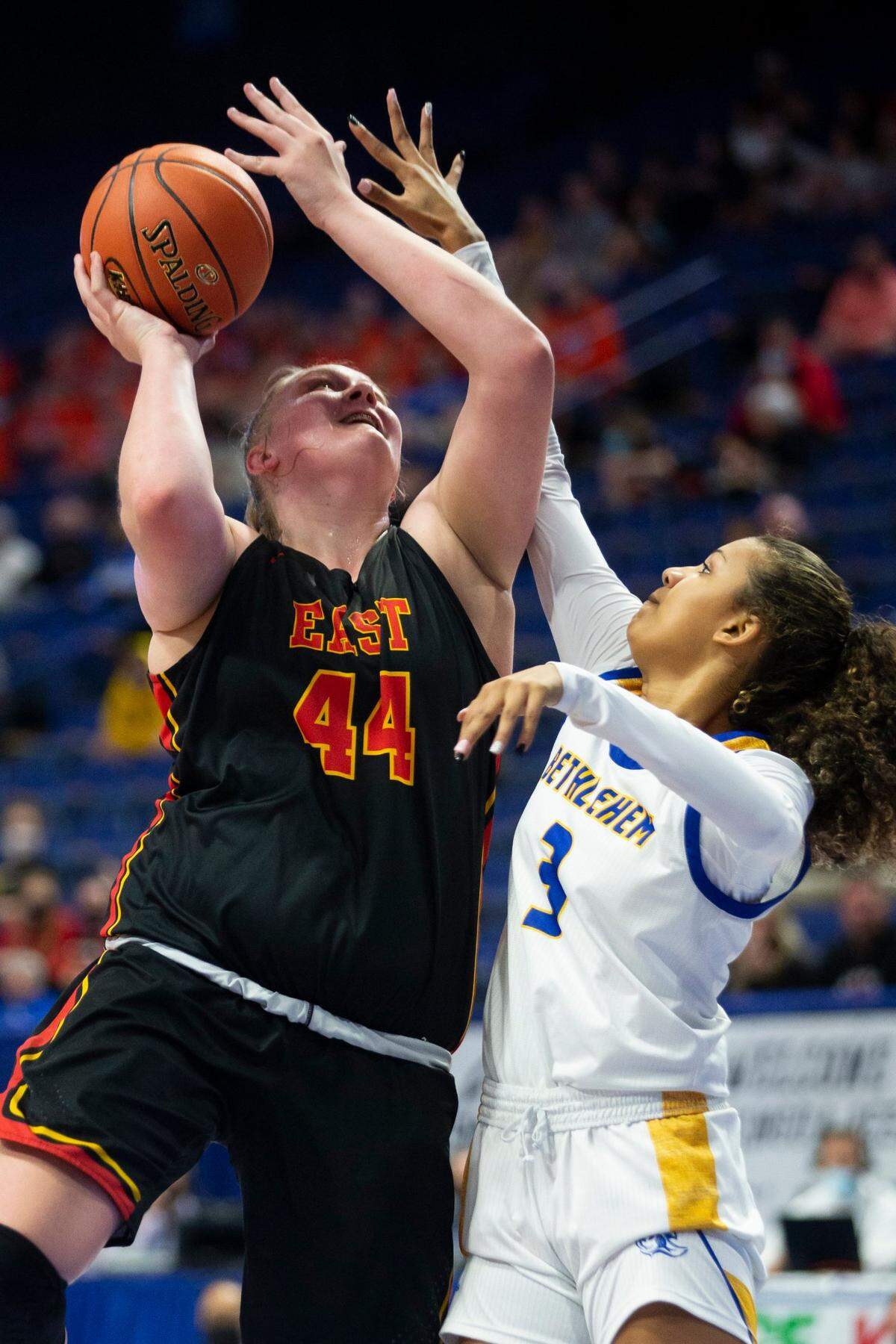 Bullitt East’s 6-foot-6 Gracie Merkle (44) was chosen 6th Region player of the year this season.