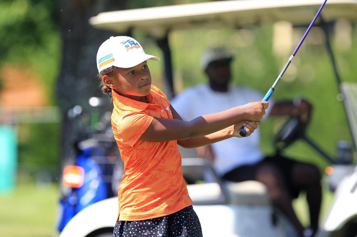 Kyleigh Rogers, 7, teed off during PGA Junior League matches Saturday at Winchester Country Club.
