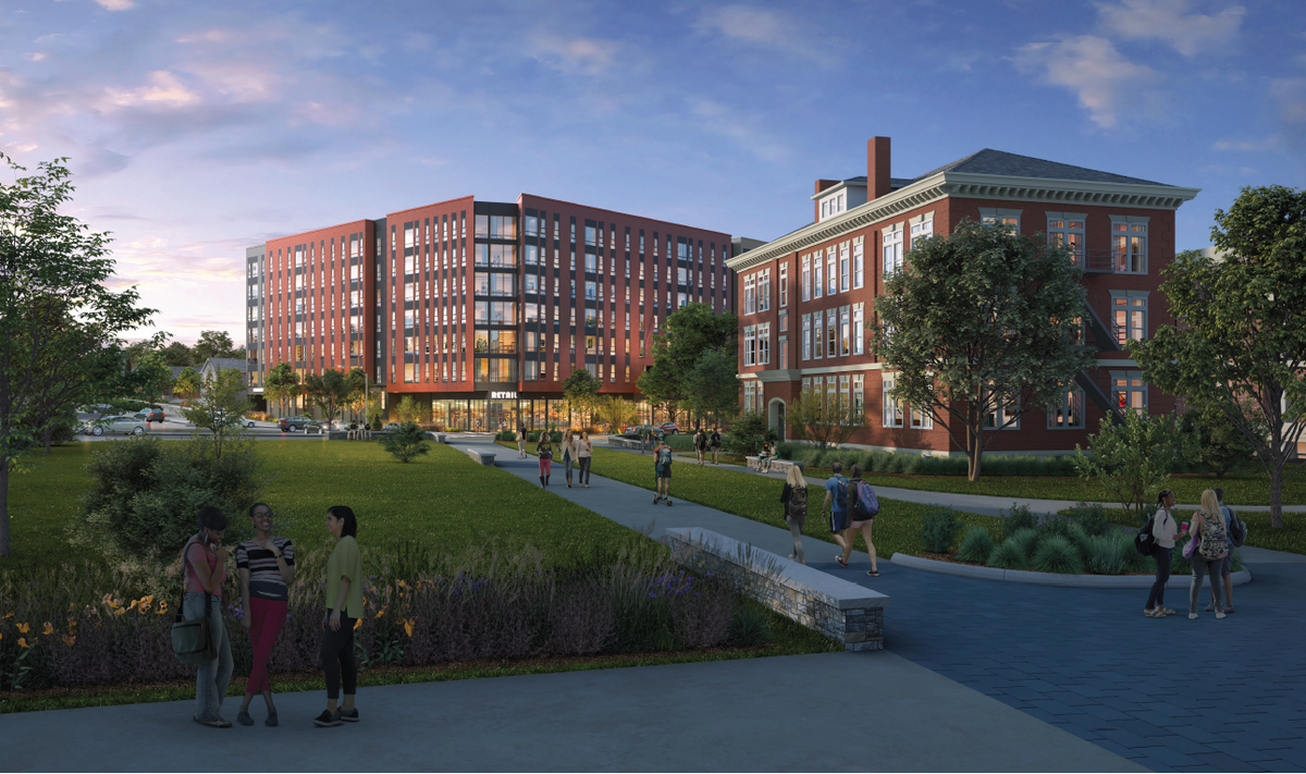 Renderings show what a proposed student apartment complex from Subtext would look like from UK’s campus across South Limestone.