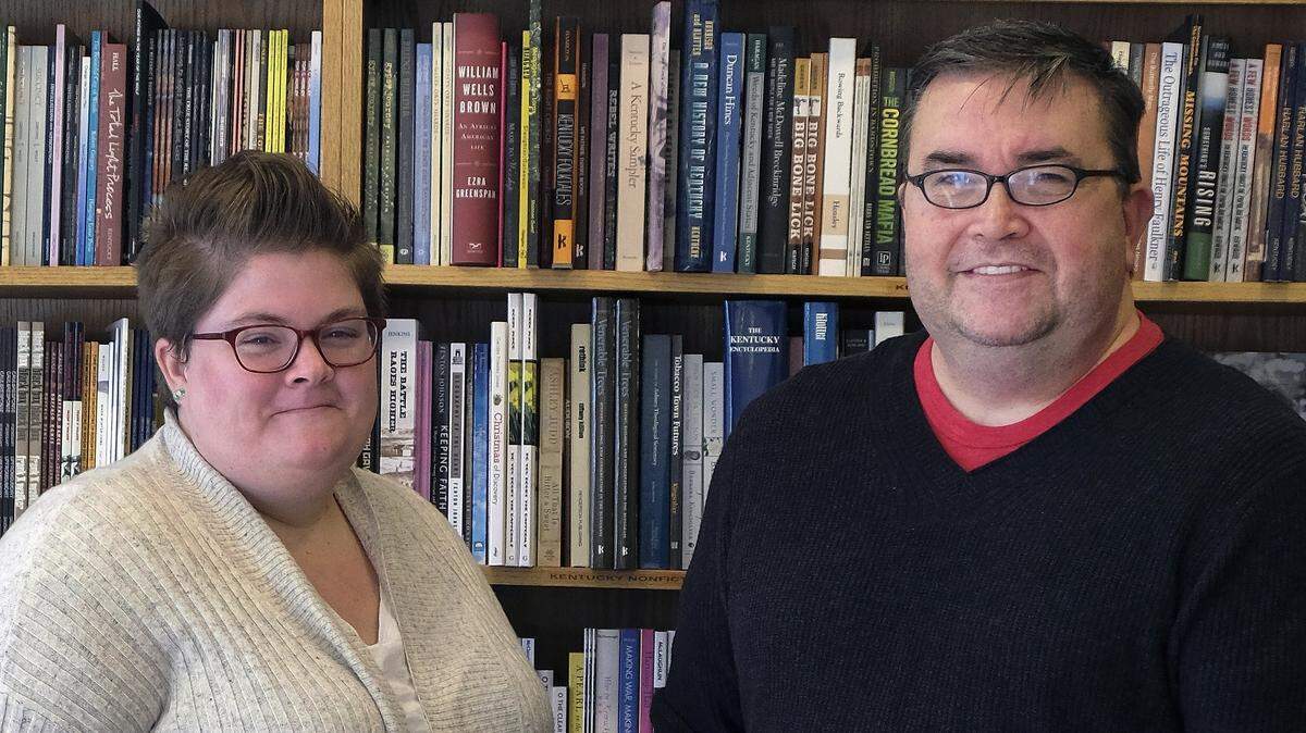Savannah Sipple, left, and Jay McCoy, former manager of The Morris Book Shop, opened Brier Books on Ashland Avenue after Morris Book Shop closed.