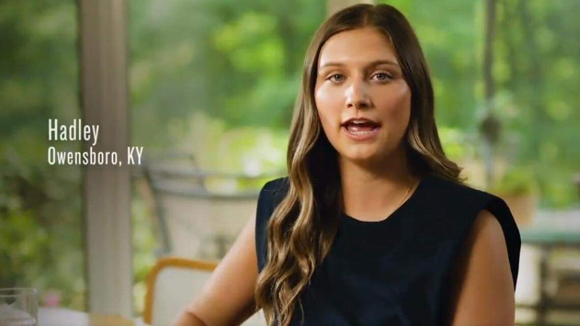 A screenshot from the Beshear campaign’s latest television ad featuring a woman who was raped at the age of twelve.