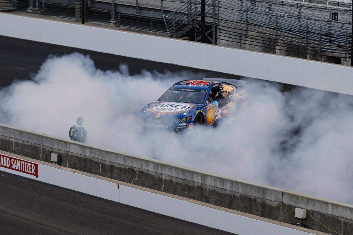 Kevin Harvick did a burnout after winning the NASCAR Cup Series Brickyard 400 at Indianapolis Motor Speedway last Sunday. It was Harvick’s fourth win of 2020.
