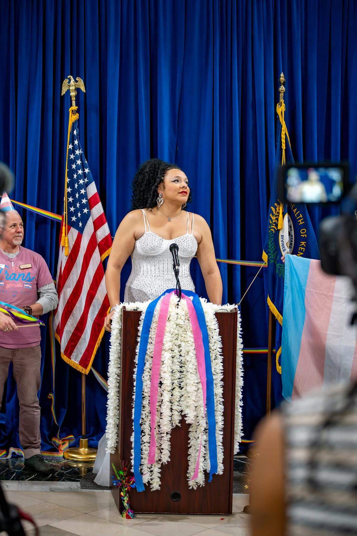 Carma Bell Marshall, a transgender woman, at a March 27 rally in the Kentucky Capitol, minutes after she was escorted out of a women’s bathroom by a Republican lawmaker and Kentucky State Police.