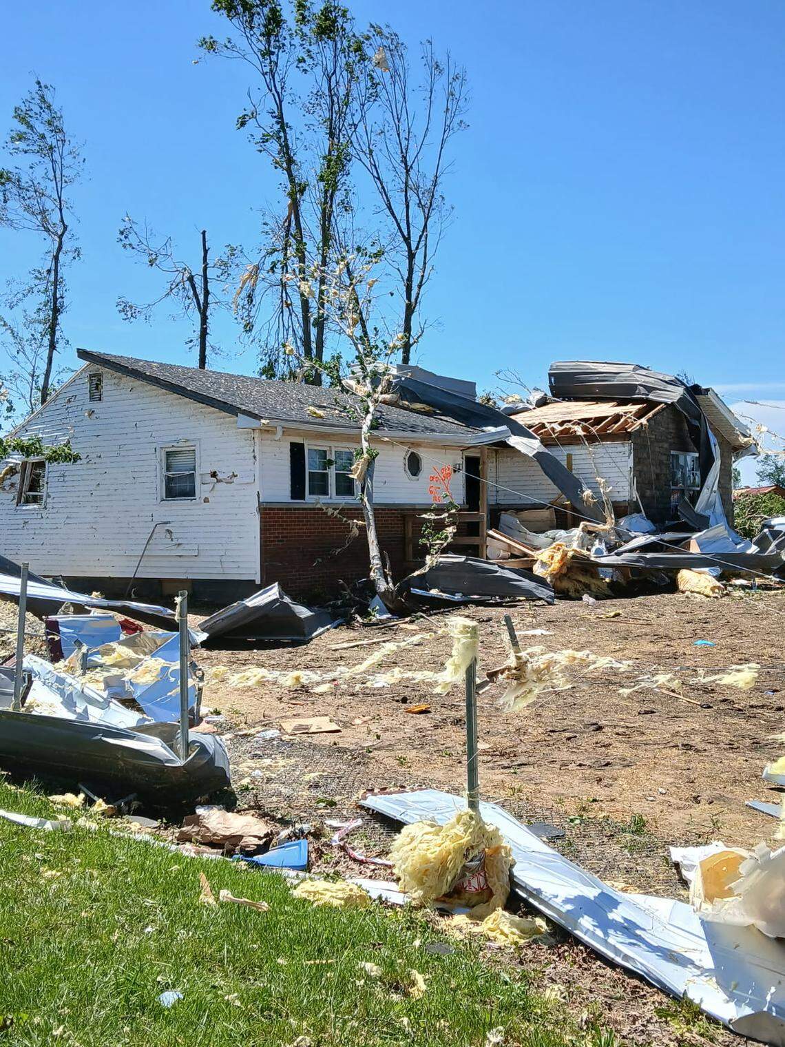 A residential airport behind the London airport was hit hard by severe storms and a presumed tornado early Saturday, May 17, 2025.