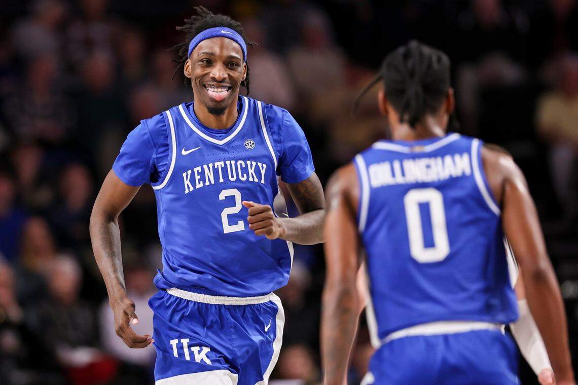 Kentucky freshman Aaron Bradshaw smiles after scoring against Vanderbilt in a UK win on Feb. 6.