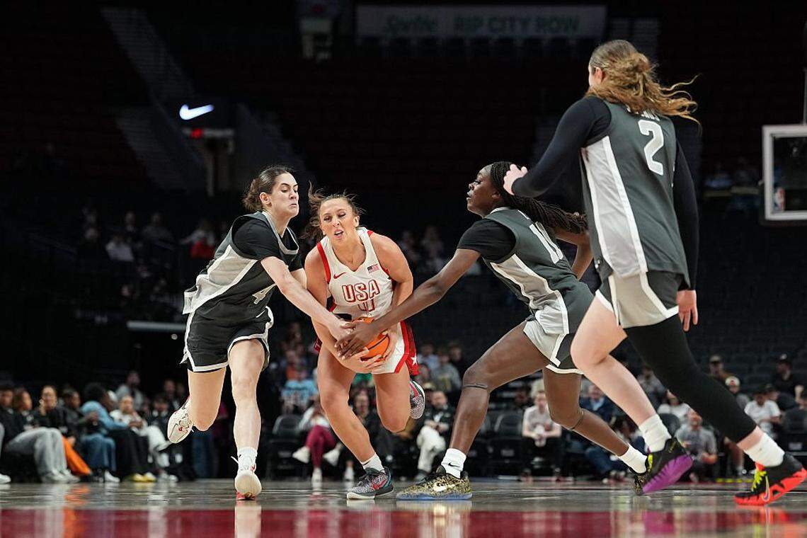 Kentucky signee Maddyn Greenway (11) of Team USA moves drove during Saturday’s Nike Hoop Summit in Portland, Oregon. Greenway finished with 11 points and four steals as Team USA blasted Team World 104-77. 