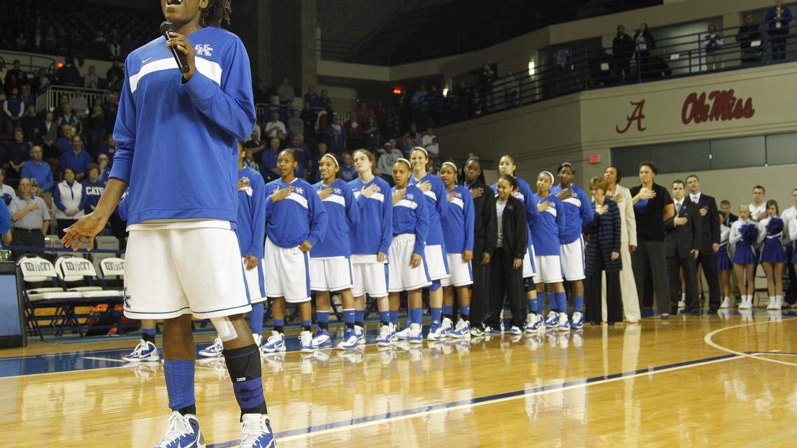 In addition to being honored on her senior night, Victoria Dunlap sang the national anthem before the game on Feb. 24, 2011.