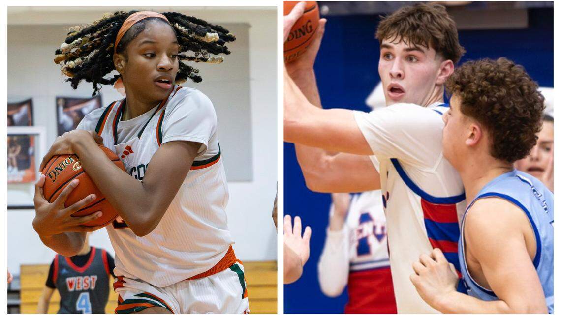 Jaelee Knowles of Frederick Douglass, left, and Jake Feldhaus of Madison Central, play for two of the favorites to with their respective 11th Region tournaments, according to a survey of Kentucky Media Elite 16 high school basketball poll voters.