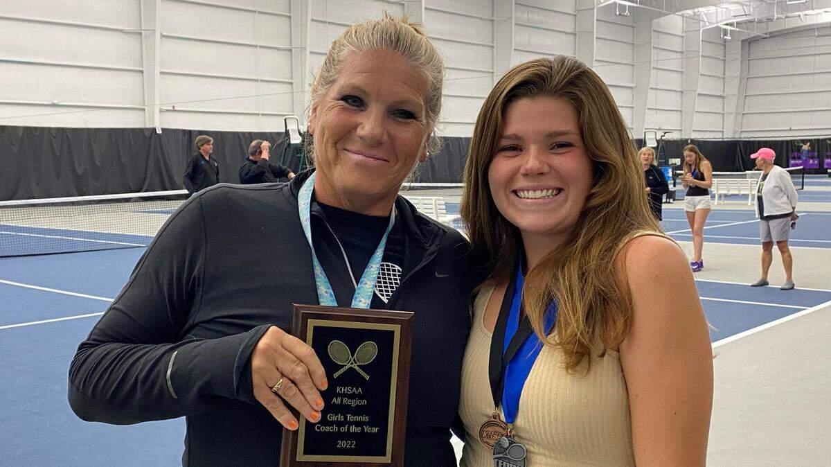 Frankfort tennis coach Cindy Bramble, left, calls senior player Ella Abney her “mini me.”