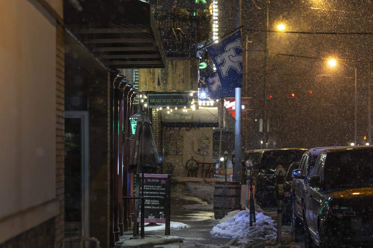 Snow falls in the Chevy Chase are of Lexington, Ky., on Tuesday, Feb. 3, 2026.