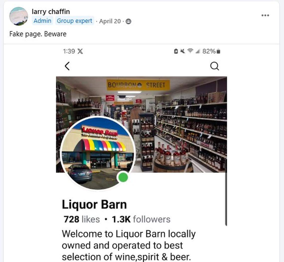 Among the fraudulent profiles Bourbon Scammers said is actually run out of Cameroon is one that mimics Kentucky’s Liquor Barn. There are other versions that say “Liquor Bar” but copy the spirits retailers photos and type.