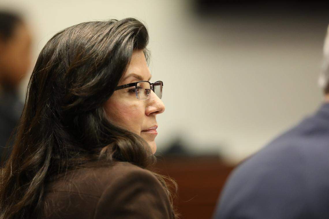 Lexington-Fayette Urban County Councilwoman Brenda Monarrez listens to testimony given by Lexington-Fayette Urban County Councilwoman Denise Gray in Fayette Circuit Court during a hearing on Oct. 16, 2024, in Lexington, Ky.