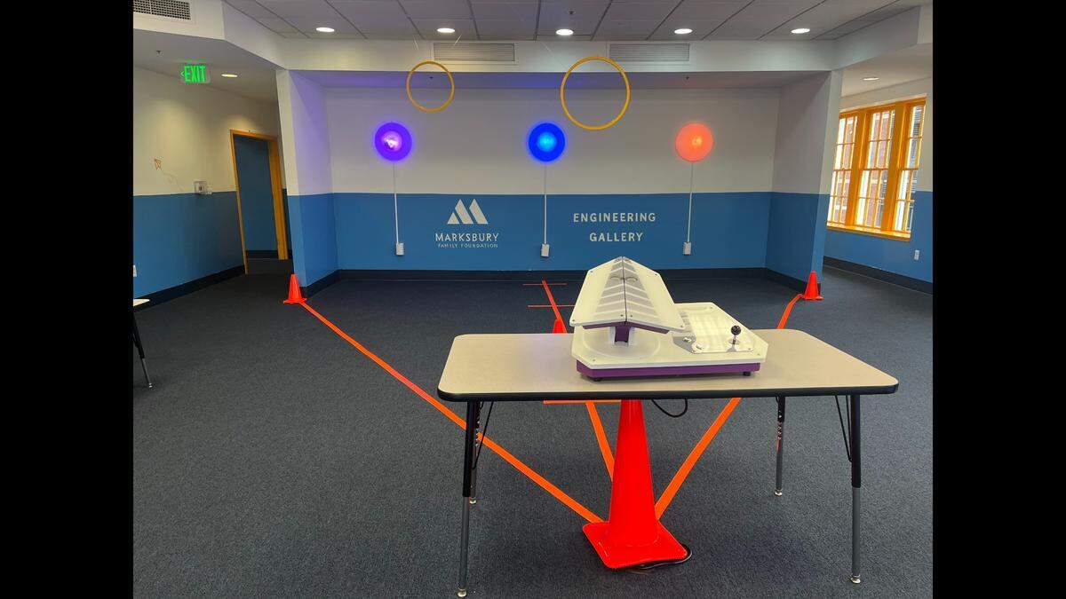 A new exhibit at the Lexington Children’s Museum allows kids to build paper airplanes and launch them from a launchpad.