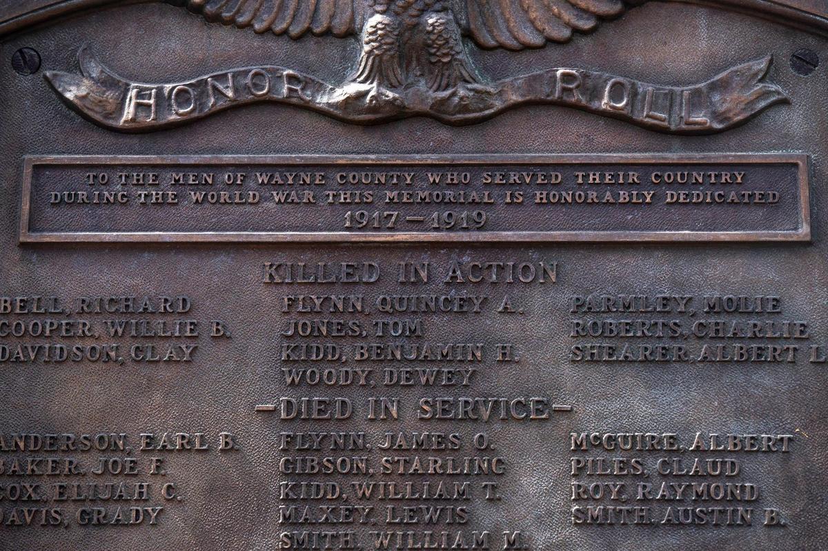 Wayne County veterans of World War I are honored by a statue in downtown Monticello, Ky.