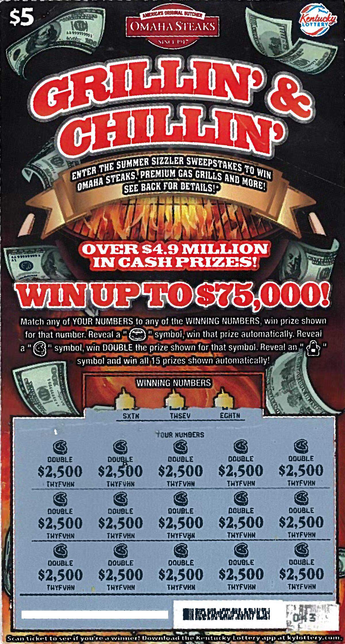 Leslie Berryman, of Lawrenceburg, recently won $75,000 on this Kentucky Lottery scratch-off ticket.