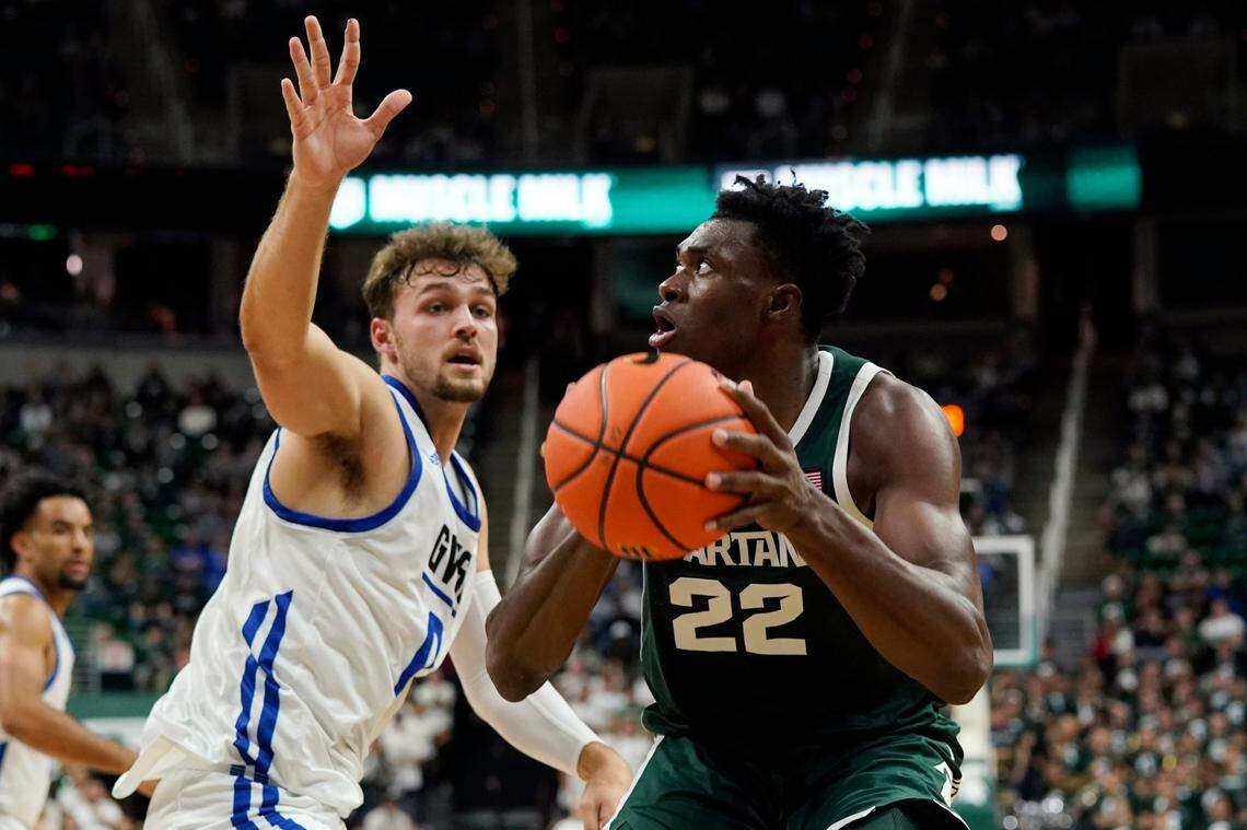 Michigan State center Mady Sissoko (22) has made six of seven field-goal attempts in 2022-23.