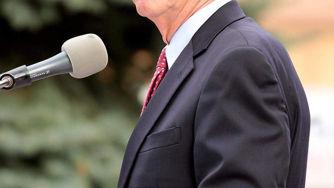 Gov. Steve Beshear gave a speech during the Coal and Rail Centennial Event in front of the courthouse in Harlan, Ky., on Thursday, Aug. 25, 2011. Over 300 people attended the event featuring a speech by Gov. Steve Beshear and a keynote address by Dr. James Greene III. Photo by Pablo Alcala | Staff