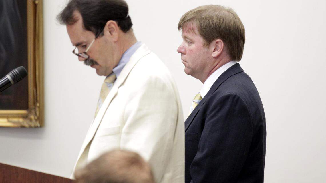 William Jackson McReynolds II, right, with lawyer, Jim Lowry,  appeared in Fayette District Court, in Lexington, Ky., on Sept. 12, 2011. McReynolds plead not guilty in the death of his two-year-old daughter, Adelaide McReynolds. Photo by Pablo Alcala | Staff 
