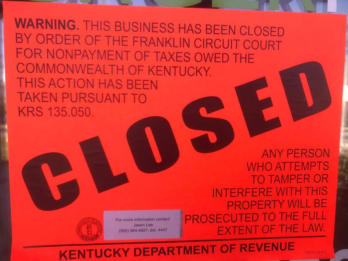 A sign on the door of the Hamburg location of BurgerFi says the business was “ordered closed nonpayment of taxes.” It is unclear exactly how much the chain allegedly owes.