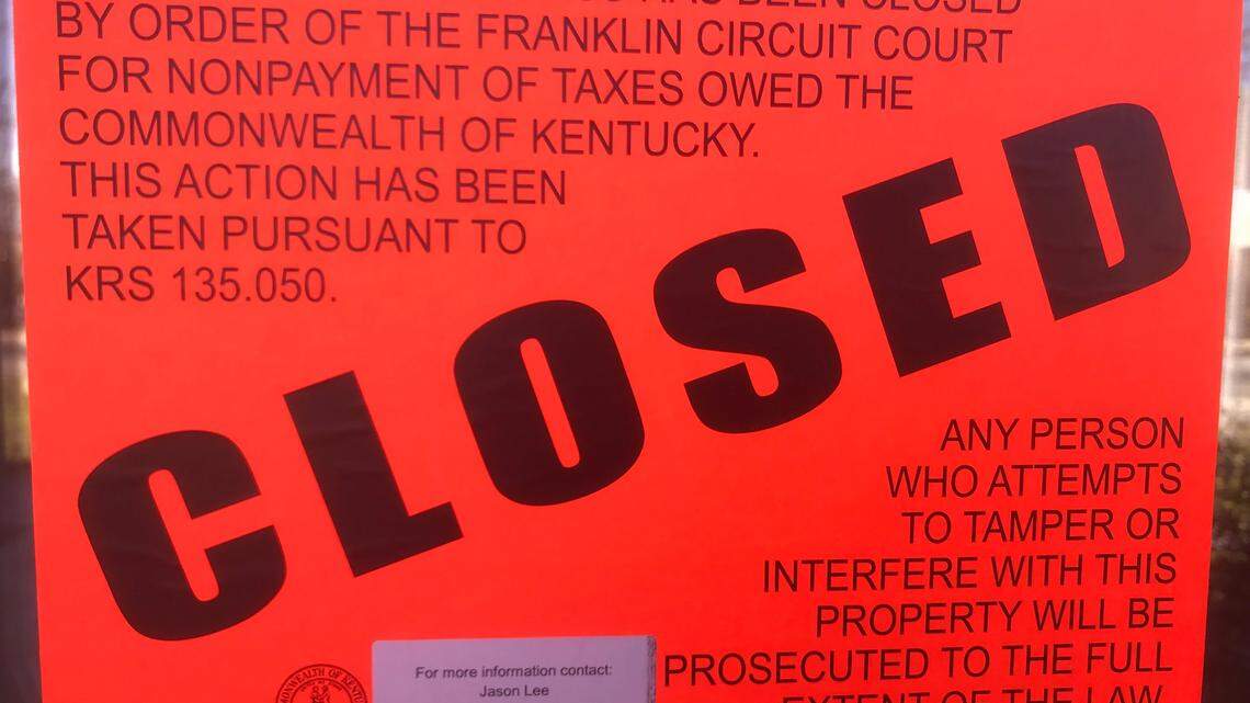 A sign on the door of the Hamburg location of BurgerFi says the business was “ordered closed nonpayment of taxes.” It is unclear exactly how much the chain allegedly owes.