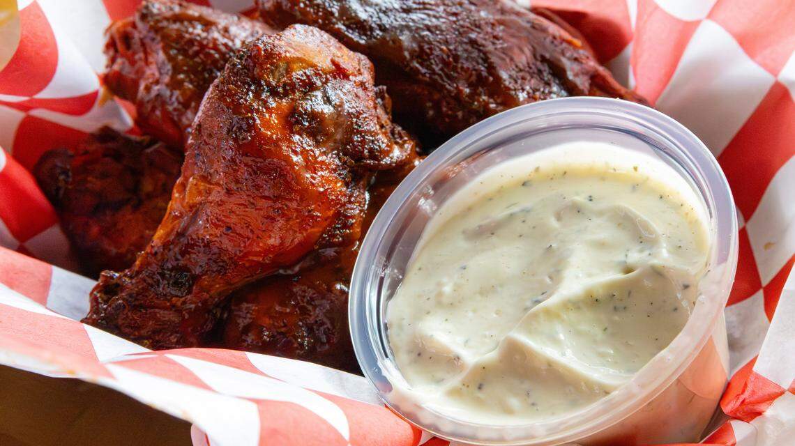 1 pound of Nolo's bone-in Smoked & Fried Chicken Wangs menu item, served with a side of housemade ranch at the new barbecue restaurant, Nolo's On The Levee, on Jan. 23, 2026, in Mt. Sterling, Ky.