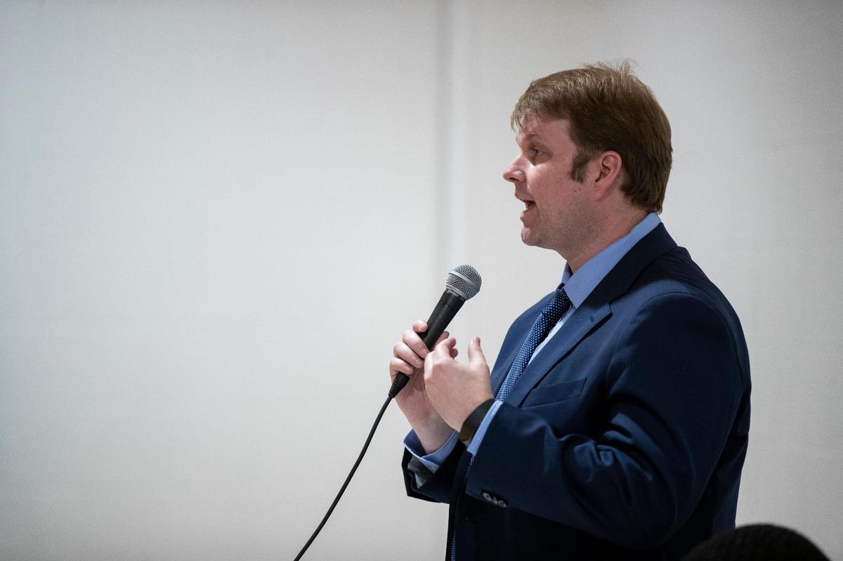 Lexington mayoral candidate David Kloiber answers questions during a forum for mayoral and county attorney candidates at the Lyric Theatre in Lexington, Ky., Thursday, April 21, 2022.