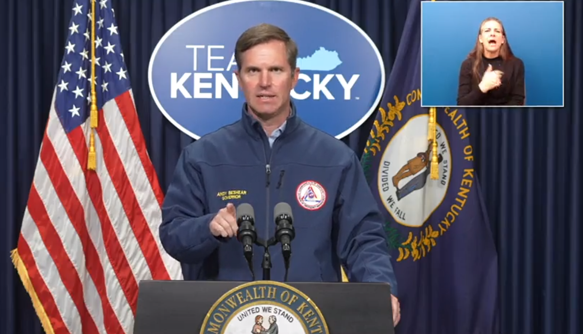 Kentucky Gov. Andy Beshear at a press briefing Wednesday, April 3, 2024.