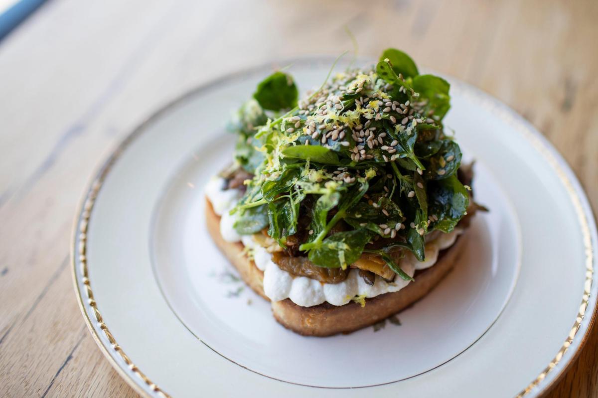 Mushroom toast from Chef Jon Baugh at Solidago restaurant in Paint Lick. Solidago has a seasonal menu that changes as ingredients are available.