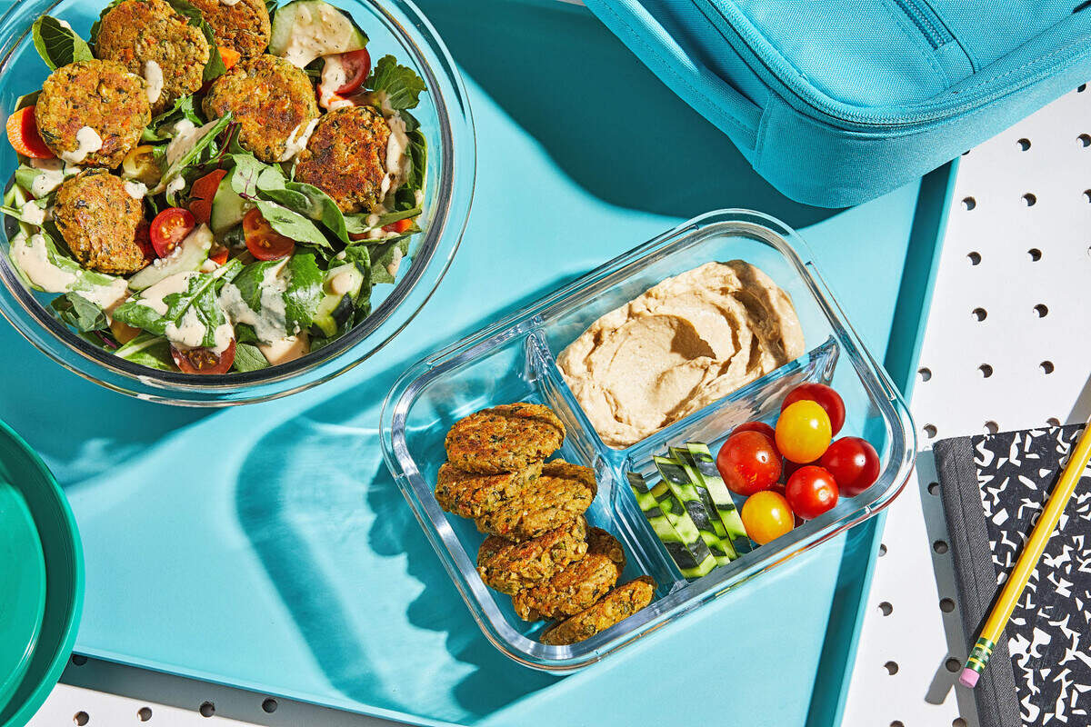 Baked Falafel nuggets are easy to make ahead and refrigerate or freeze and can be added to a salad.