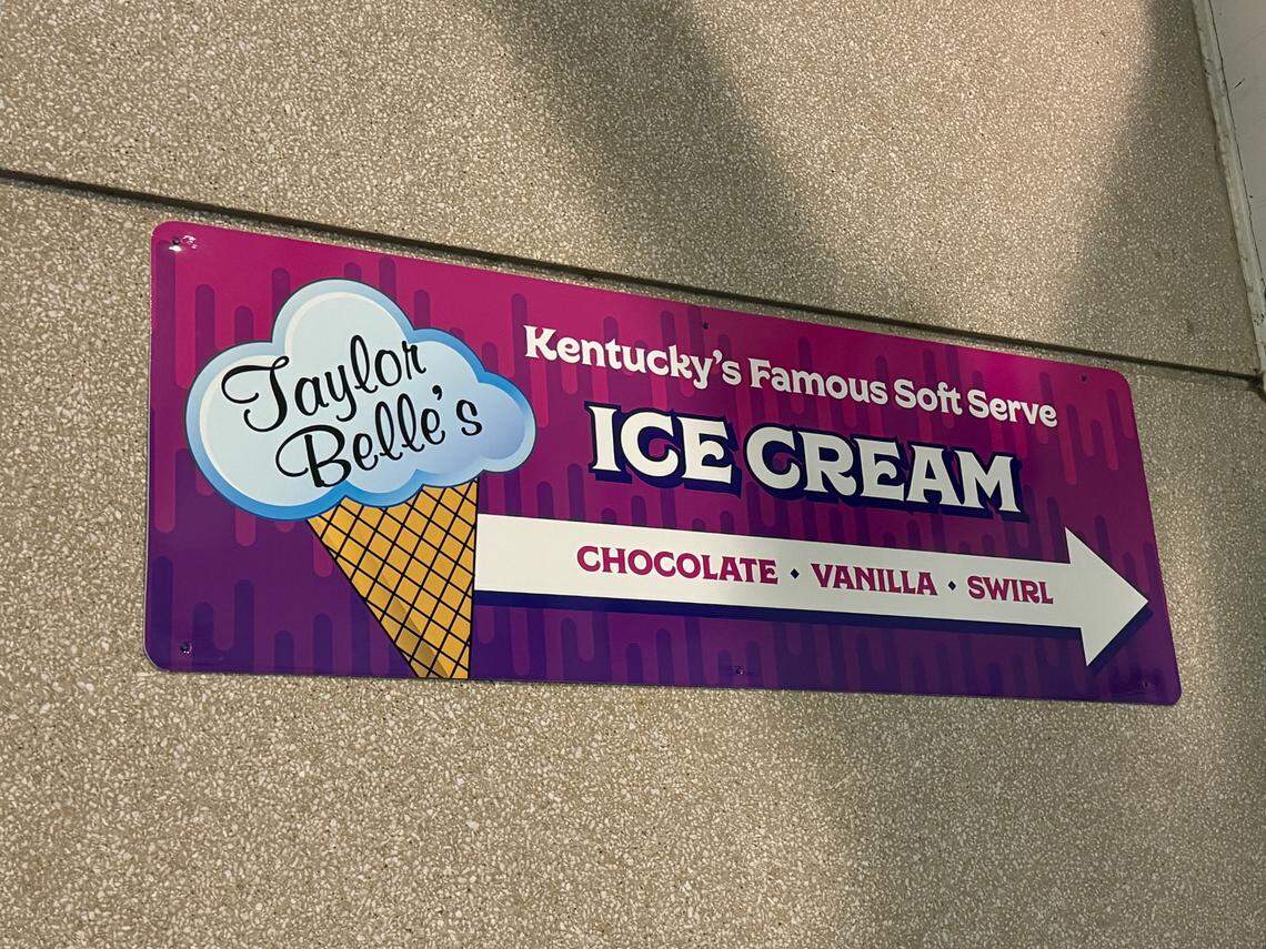 A sign directing fans to a Taylor Belle’s concession stand at Kroger Field is shown during UK football’s 2024 season-opening game against Southern Miss on Saturday.