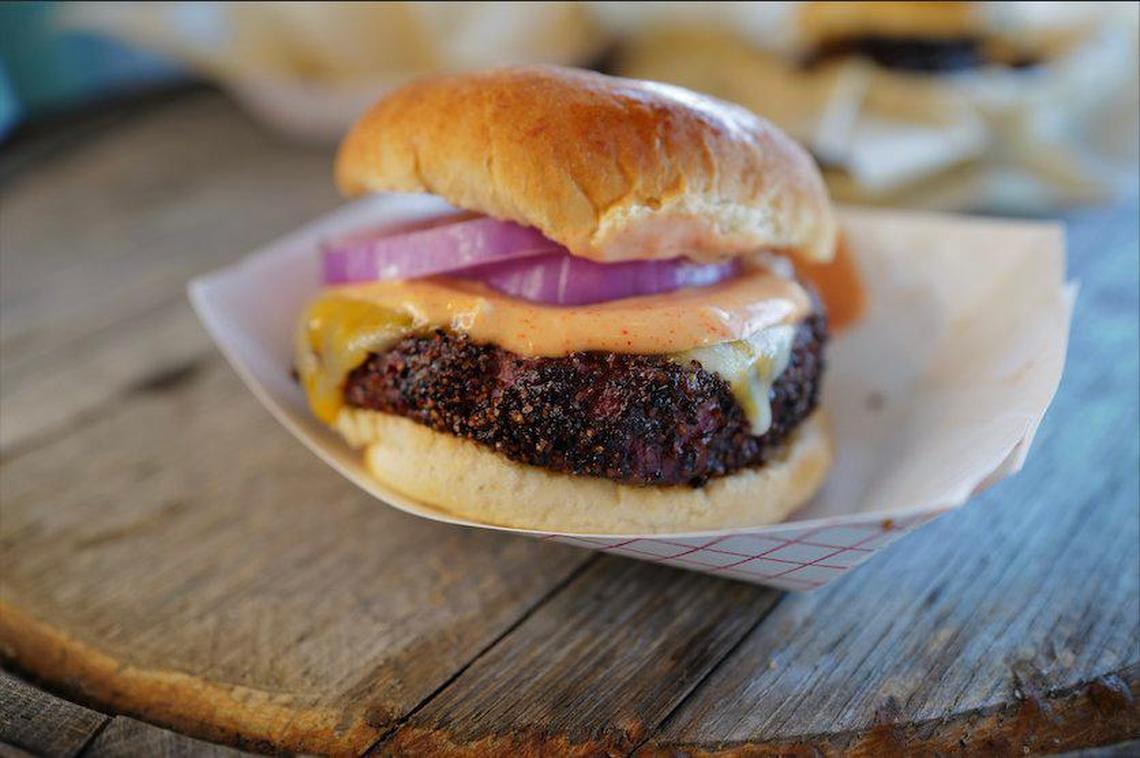 A brisket burger from LX BBQ, a new barbecue restaurant opening on Walton Avenue. The burger will be a special menu item.