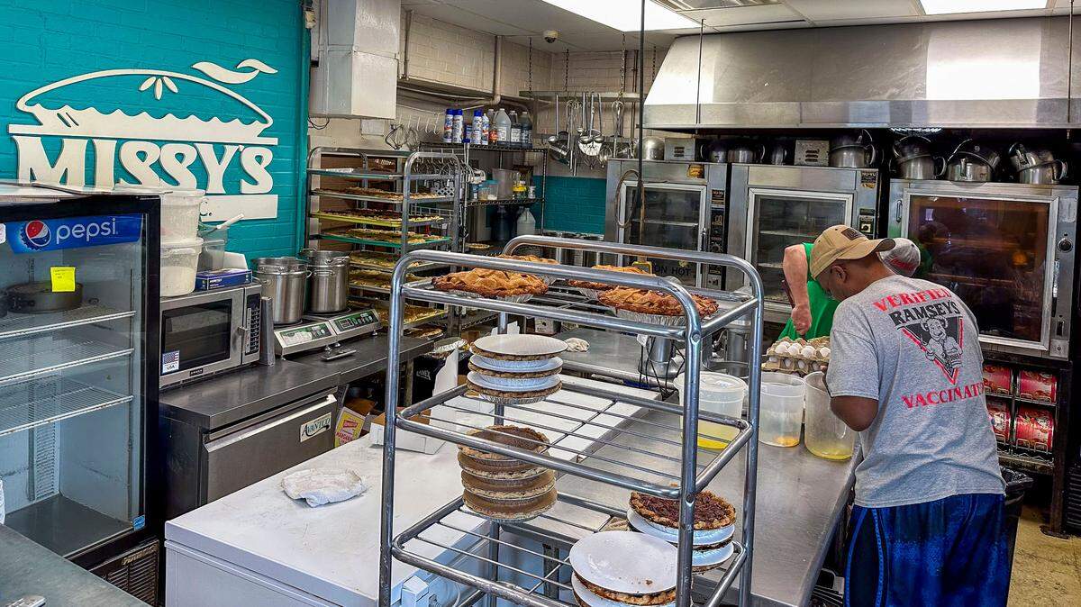Employees prepare to make pies at Missy’s Pies, Wednesday, July 10, 2024 at the local bakery at 502 East High Street in Lexington, Ky.