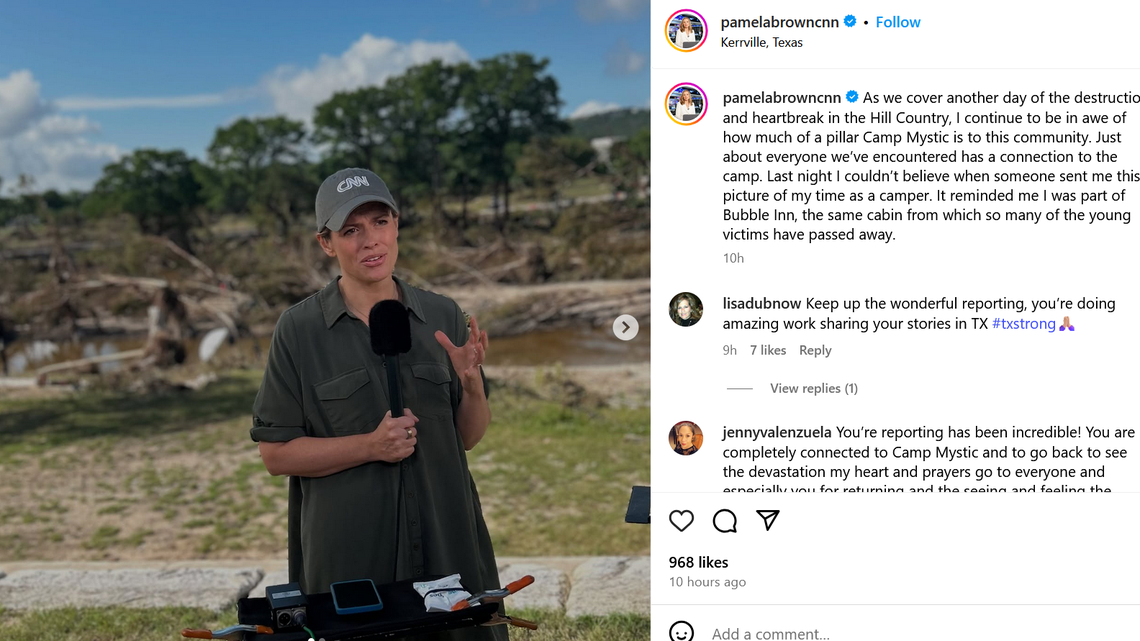 CNN anchor Pamela Brown, who grew up in Lexington, Kentucky, reported on flooding at Camp Mystic in Kerr County, Texas. She attended the camp as a child.