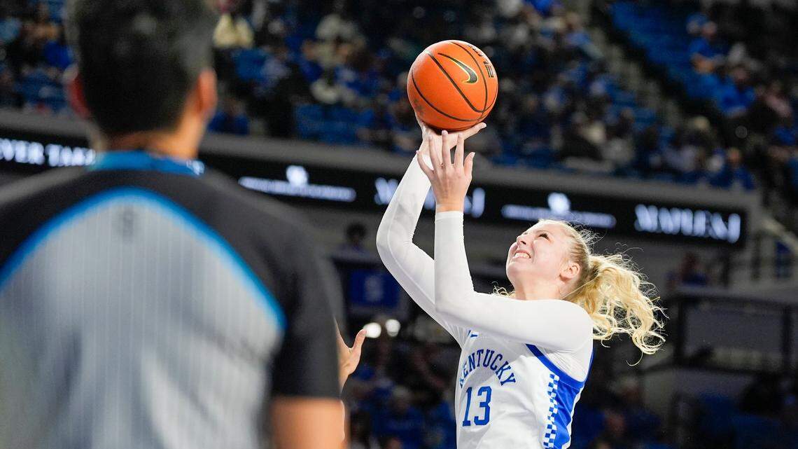 Kentucky sophomore center Clara Strack (13) leads the No. 16 Wildcats (8-1) in scoring (16.4 points a game).