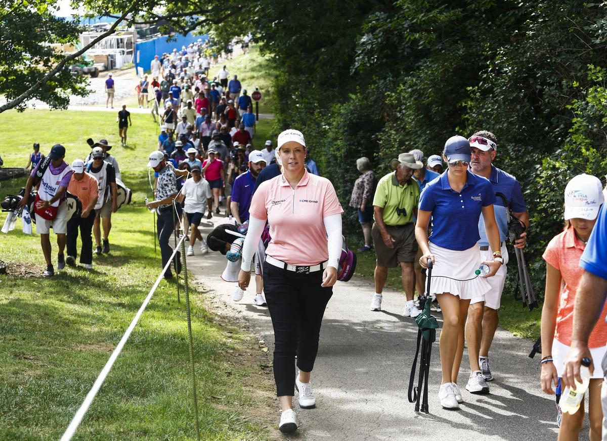 Hundreds of people followed Brittany Lincicome during the first day of competition at the PGA Tour Barbasol Championship at Keene Trace Golf Club outside Nicholasville on Thursday.