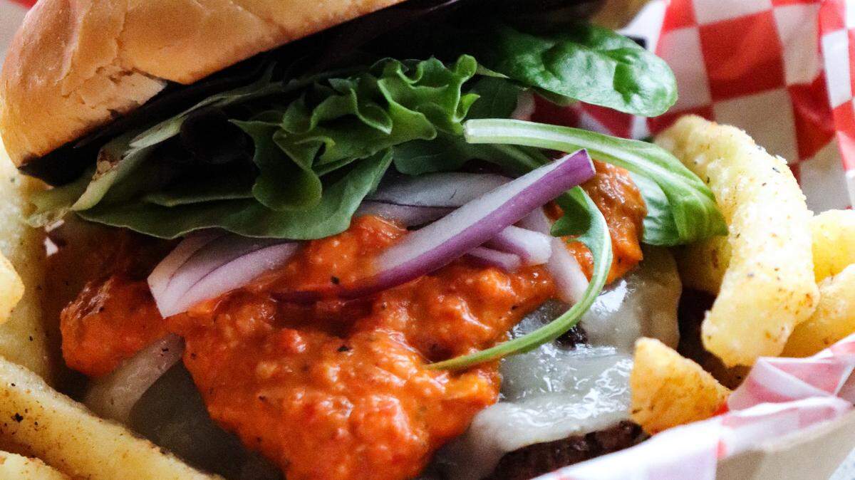 The romesco burger at Little Fork is available at Wise Bird Cider in the Distillery District on Manchester Street.