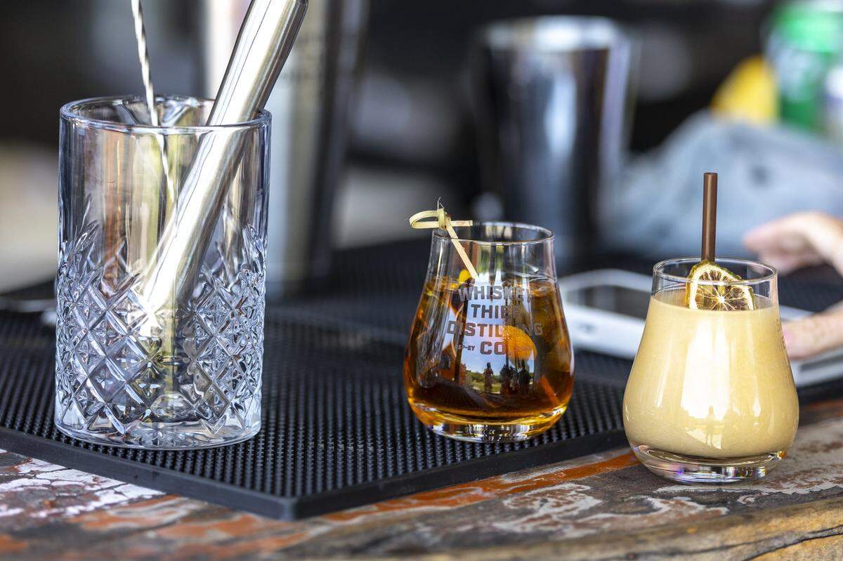 Drinks are prepared at Whiskey Thief Distilling Co. in Frankfort, Ky., on Thursday, May 7, 2026.
