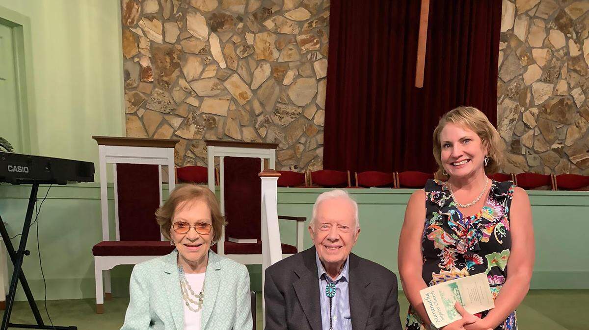 In 2019, Kentuckian Suzanne Barker Griffith, right, attended one of Jimmy Carter’s Sunday school classes. (Provided)