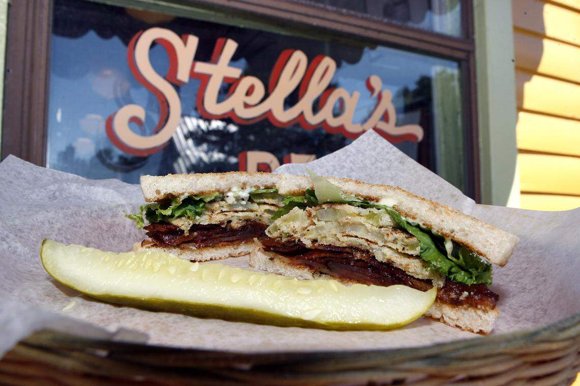 At Stella’s Kentucky Deli, chef Lester Miller’s fried green tomato BLT with basil mayonnaise is a variation on the standard BLT sandwich.
